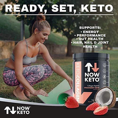 NOW KETO® Keto Collagen™ Peptides w/MCTs Powder (Medium Chain Triglycerides) - Keto Diet - Low Carb High Fat (LCHF) & Great Fiber Source, Great for The Ketogenic Diet & Ketosis- Strawberry Creme