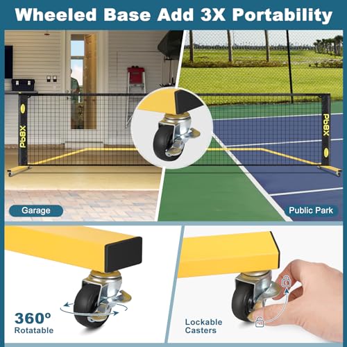 Choiana Pickleball Net Driveway Pickleball Set with Net Wheels Pickle Ball Nets Portable Movable 22ft Regulation Size w/ 4 Paddles Rackets, Durable Metal Pole, Carry Bag for Outdoor Indoor Home