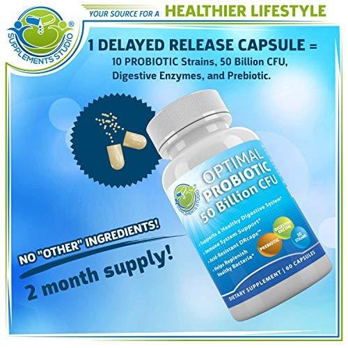 Probiotic 50 Billion CFU, Prebiotic, Digestive Enzymes, 2 Month Supply, 60 DRcaps for Men and Women Healthy Digestion - Lactobacillus Acidophilus, Shelf Stable, Gluten Dairy Free & Vegetarian Friendly
