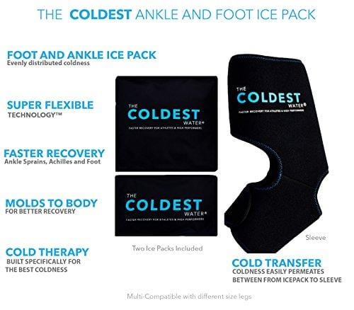 The Coldest Foot Ankle Achilles Pain Relief Ice Wrap with 2 Cold Gel Packs | Best for Achilles Tendon Injuries, Plantar Fasciitis, Bursitis & Sore Feet Built for Cold Therapy (Black XS-XL)