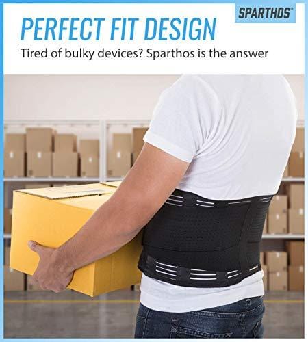 Back Brace by Sparthos - Immediate Relief for Back Pain, Herniated Disc, Sciatica, Scoliosis and more! – Breathable Mesh Design with Lumbar Pad – Adjustable Support Straps – Lower Back Belt [Size Med]