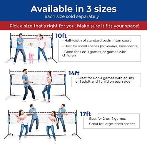 Boulder Portable Badminton Net - 14-Ft Small Net Set for Tennis, Soccer Tennis, Pickleball, Badminton- Easy Set-up Nylon Sports Net with Poles - for Indoor or Outdoor Court, Beach, Driveway