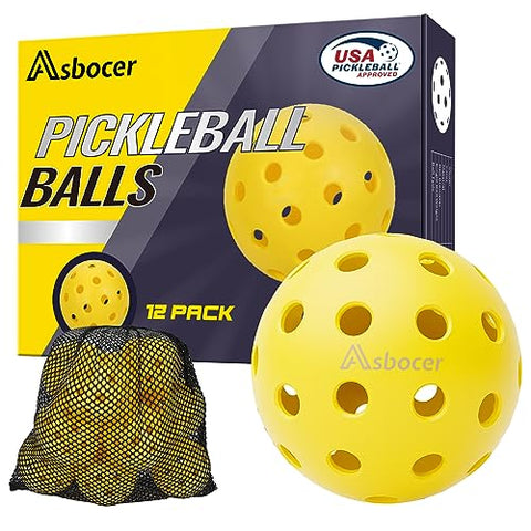 Asbocer Pickleball Balls, USAPA Approved Pickleballs, 12-Pack 40 Holes Outdoor Pickleball Balls with Mesh Bag, High Elasticity & Durable Yellow Pickle Balls for All Style Pickleball Paddles