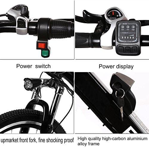 Aceshin 26'' Electric Mountain Bike with Removable Large Capacity Lithium-Ion Battery (36V 250W), Electric Bike 21 Speed Gear and Three Working Modes Black (US Stock)