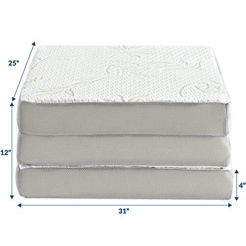 Modway 4" Relax Tri-Fold Mattress Topper CertiPUR-US Certified with Soft Removable Cover and Non-Slip Bottom (31" x 75") - 10-Year Warranty