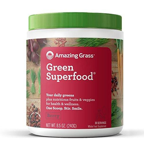 Amazing Grass Green Superfood Organic Powder with Wheat Grass and 7 Super Greens, Flavor: Berry, 30 Servings, 1 scoop = 2 servings of veggies