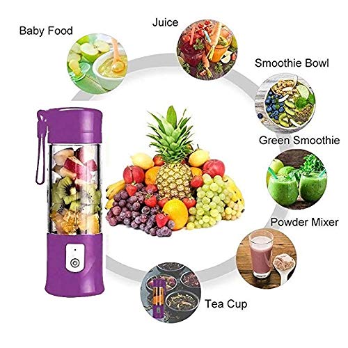 Portable Juicer Blender, USB Travel Juice Cup Baby Food Mixing Machince with Updated 6 Blades with Powerful Motor 4000mAh Rechargeable Battery,13Oz Bottle(purple)