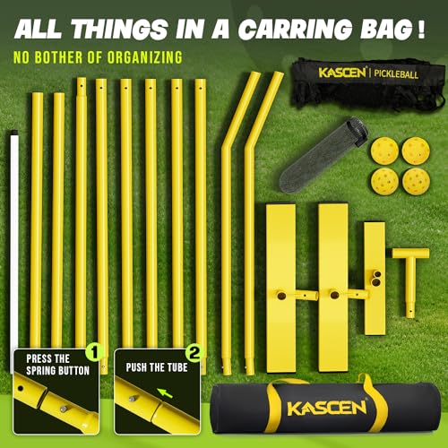 Kascen Pickleball Net - 22 FT Regulation Size Portable Pickleball Net, Pickle Ball Net with Exclusive Ball Holder, 4 Pickleballs & Carry Bag, Pickle Ball Net for Outdoor Indoor Driveway Backyard Black
