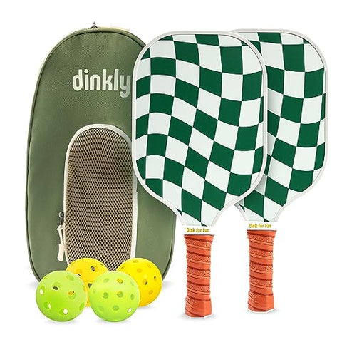 Dinkly Pickleball Paddles Set of 2 - USAPA Approved Graphite Pickleball Racket, 2 Pickleball Rackets, 4 Balls and 1 Portable Carry Bag, Pickle Ball Set for Men Women, Wave Check