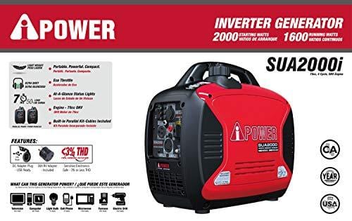A-iPower SUA2000iV Super Quiet 2000-Watt Portable Inverter Generator CARB/EPA, 2000 Watt, RV Ready