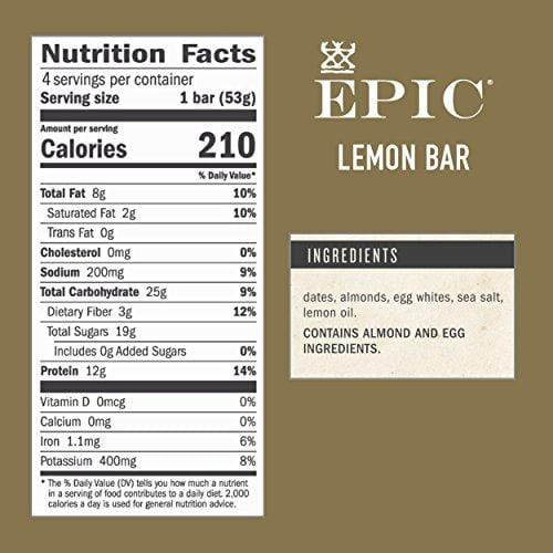 EPIC Performance Bar Lemon, 7.48 oz, 4 Count