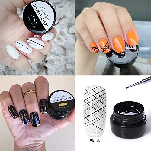 NICOLE DIARY 6 Colors Spider Nail Gel Nail Polish UV/LED Gel Nail Art Wire Drawing Gel Graffiti Painting Gel Varnish with Painting Dotting Pen Gel Nail Polish DIY Design Tool