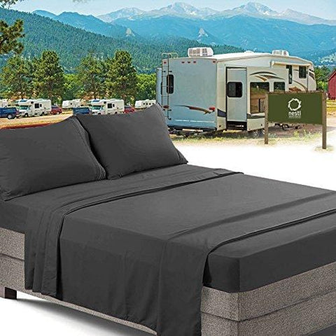 RV/Short Queen Bed Sheets Set Bedding Sheets Set for Campers, 4-Piece Bed Set, Deep Pockets Fitted Sheet, 100% Luxury Soft Microfiber, Hypoallergenic, Cool & Breathable, Gray