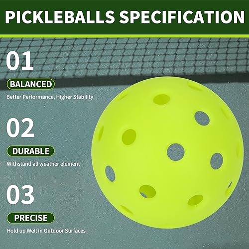 SPORTIC Pickleballs, 40 Holes Outdoors Pickleball Balls, 4 Pack/12 Pack of Pickle Balls Standard, High Elasticity & Durable Pickle Balls for All Style Pickleball (4pcs Injection Molding Pickleballs)