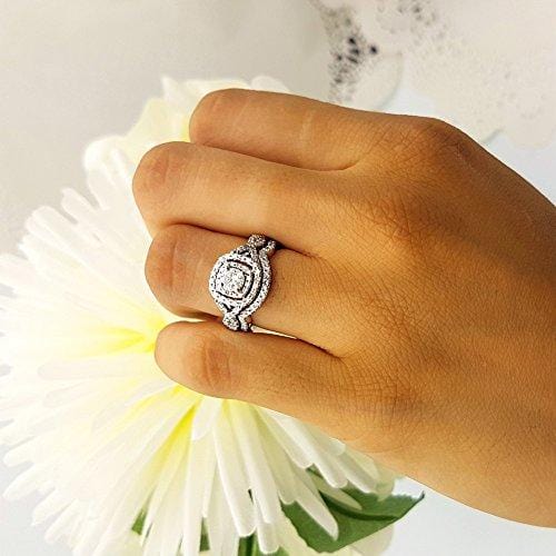 Dazzlingrock Collection 1.00 Carat (ctw) 14K White Diamond Swirl Bridal Halo Engagement Ring Set 1 CT, White Gold, Size 9