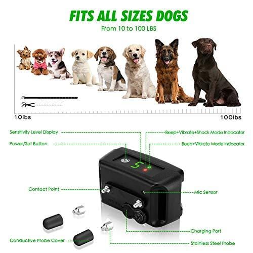 Bark Collar [ Newest 2019 Upgraded ] Rechargeable Shock Training Collar with IP67 Waterproof and Smart Detection Module w/Triple Anti Barking Modes: Beep/Vibration/Shock for Small/Medium/Large dogs