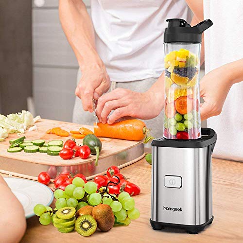 Personal Mini Blender Smoothie Maker Single Service for Shakes and Smoothie, homgeek Portable Small Fruit Vegetable Milk Countertop Mixer Juicer Cup with Travel Lid 600ml Tritan Travel Sport Bottle