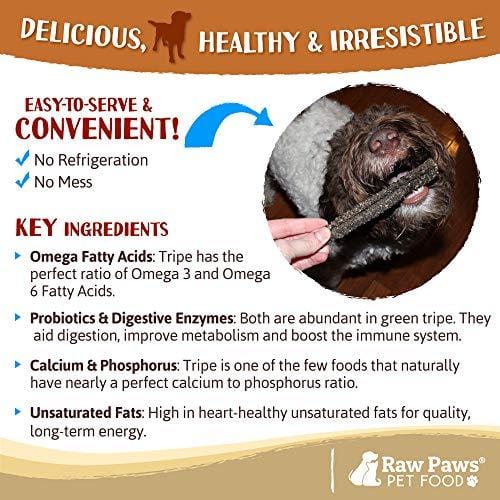 Raw Paws Green Lamb Tripe Sticks for Dogs, 10-Pack - Single Ingredient, Crunchy Green Tripe Lamb Dog Treats - Grass-Fed, Free Range Dehydrated Lamb Tripe for Dogs All Natural Dog Chews