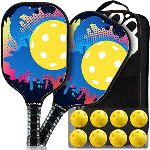 Vobab Lightweight Pickleball Paddles Set: 2 Pickleball Rackets 8 Pickle Balls 1 Portable Bag - Pickleball Racquet Outdoor & Indoor use in 4.72In Grip with Polypropylene Honeycomb Core