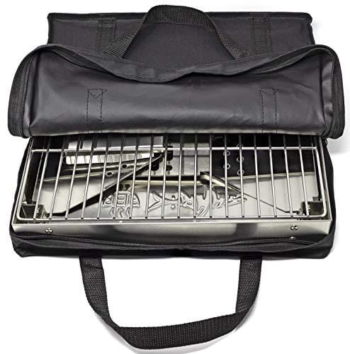 Portable Charcoal Grill for Camping Cooking with Carry Bag Small BBQ Pit Stainless Steel Mini Folding Grilling Stove for Travel, Picnic, RV, Fishing, Hunting or Job Site