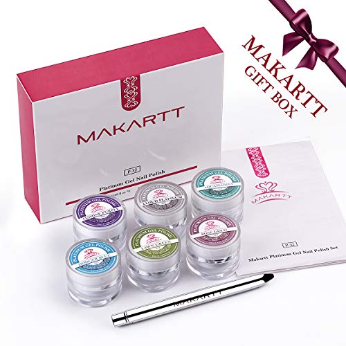 Makartt Glitter Gel Nail Polish Set, 6 Colors Fall Silver Rose Gold Purple Blue Green Holographic Gel Nail Polish, Sparkle Gel Polish Set for Women Home and Salon Use, P-32