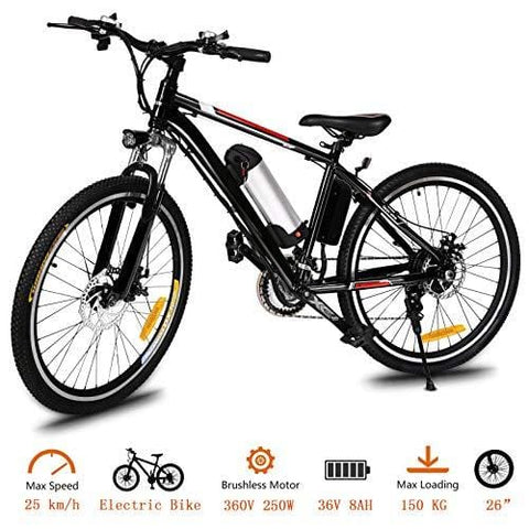 Tomasar Power Electric Bike with Lithium-Ion Battery, 26 inch Wheel Cyclocross Bike (US Stock) (Black White)