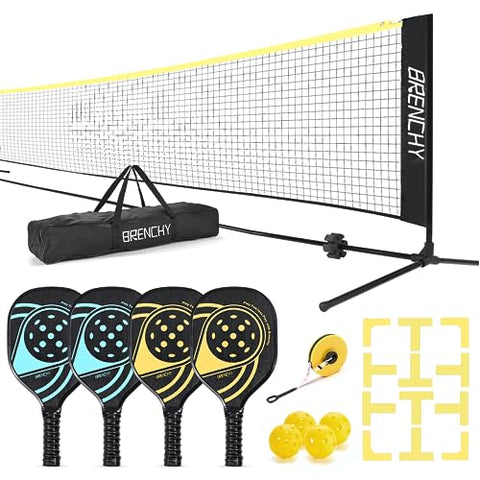 Pickleball Set with Net and Markers, Pickleball Net Set of 4 Paddles for Home Driveway, Includes Net (17ft) and 4 Pickleball Paddles, 4 Pickleball Balls, 1 Court Marker, 1 Tape Measure