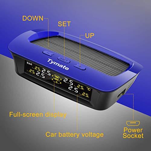 Tymate B2BAQ0003-C1 Solar Power for RV Trailer, Wireless Monitoring System with 6 DIY Sensors, Real-time Displays 6 Tires' Pressure and Temperature TPMS