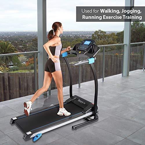 SereneLife Smart Digital Folding Treadmill - Electric Foldable Exercise Fitness Machine, Large Running Surface, 3 Incline Settings, 16 Preset Program, Downloadable Sports App for Running & Walking