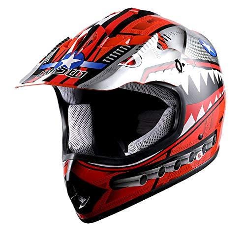 WOW Youth Kids Motocross BMX MX ATV Dirt Bike Helmet Shark Red; S (49-50 CM,19.3/19.7 Inch)