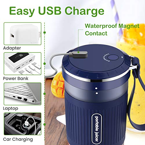 Portable Blender Mini Personal Blender, Godmorn Juicer Smoothie Blender Smoothie Maker Cordless Small Juicer Cup Mixer, USB Rechargeable BPA Free,10oz/300ml, Home Outdoor Travel Office, Blue