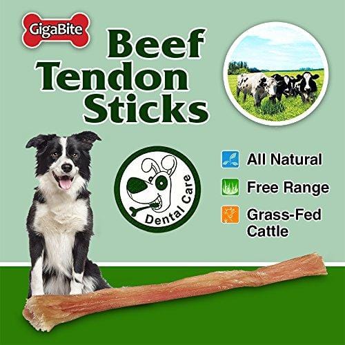 GigaBite 6 Inch Beef Tendon Sticks (25 Pack) - USDA & FDA Certified All Natural, Free Range Beef Tendon Dog Treat - By Best Pet Supplies