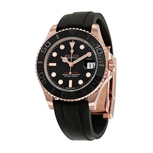 Rolex Yacht-Master Automatic Black Dial 18kt Everose Gold Black Rubber Strap Unisex Watch 268655BKSRS