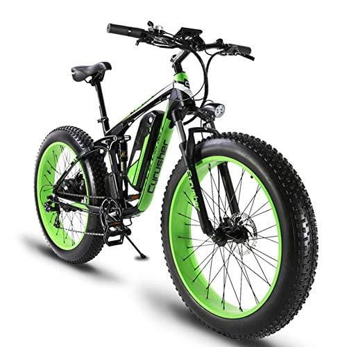Cyrusher XF800 Fat Tire Electric Bike 1000W 48V Mens Mountain Bike Snow Ebike 26inch Bicycle Full Suspension Fork Hydraulic Brakes