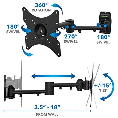 Mount-It! LCD TV Wall Mount Bracket with Full Motion Swing Out Tilt and Swivel Articulating Arm for 13-42" Flat Screen Displays with VESA 75 to 200, 44lb Weight Capacity with 18" Extension