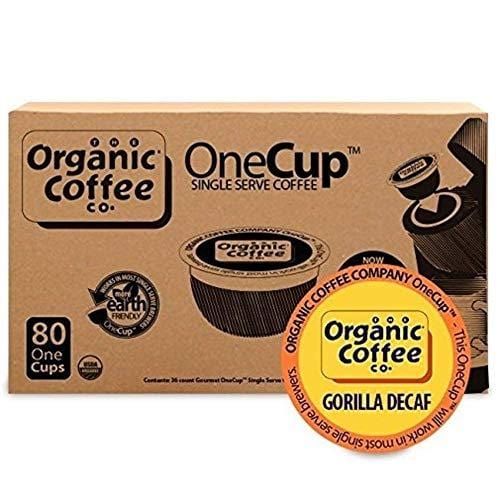 The Organic Coffee Co. OneCup, Gorilla DECAF, Single Serve Coffee K-Cup Pods (80 Count) Keurig Compatible, Swiss Water Process- Decafeinated, USDA Organic