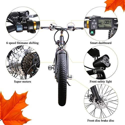 NAKTO Fat Tire Electric Bicycle 350W Brushless Motor Electric Ebike 36V/10A Removable High Capacity Waterproof Lithium Battery 6-Speed-Shimano Adult Electric Bicycles