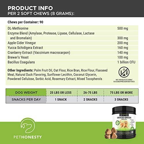 PetHonesty GrassGreen Grass Burn Spot Chews for Dogs - Dog Pee Lawn Spot Saver Treatment Caused by Dog Urine - Cranberry, Apple Cider Vinegar, DL-Methionine Grass Treatment Rocks - 90 Chew Treats