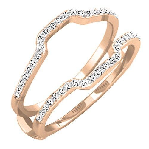 Dazzlingrock Collection 0.25 Carat (ctw) 10K White Diamond Wedding Band Enhancer Guard Ring 1/4 CT, Rose Gold, Size 6