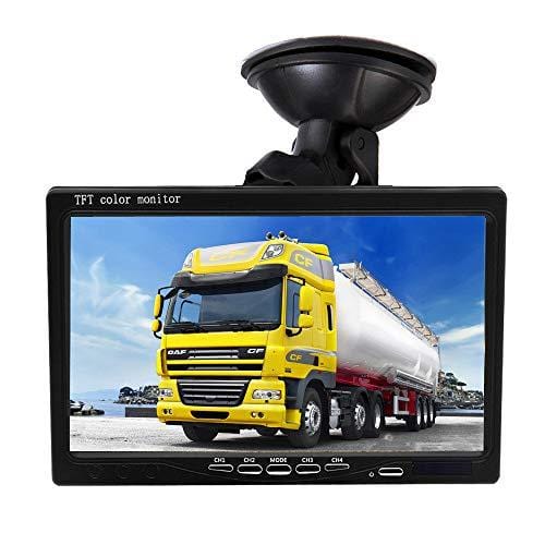 Podofo 9V-24V Car Backup Camera Kit, 7 Inch HD Quad Split Monitor + 4 x Waterproof IR Night Vision Front Rear Side View Cameras and 33ft AV Cables, Mirror/Normal Image