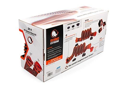 Camco RhinoEXTREME 20ft RV Sewer Hose Kit, Includes Swivel Fitting and Translucent Elbow with 4-In-1 Dump Station Fitting, Crush Resistant, Storage Caps Included - 39867