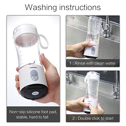 Tenswall Portable, Personal Size Smoothies and Shakes, Handheld Fruit Machine 13oz USB Rchargeable Juicer Cup, Ice Blender Mixer Home/Of, 380ML, White