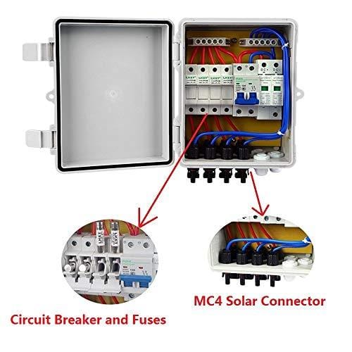 ECO-WORTHY 4 String PV Combiner Joint Box 10A Circuit Breakers for On/Off Grid Solar Panel System