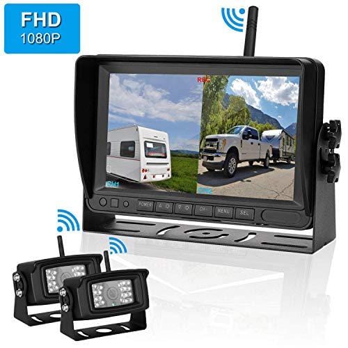FHD 1080P Digital Wireless 2 Backup Camera for RVs/Trailers/Trucks/Motorhomes/5th Wheels 7''Monitor with DVR Highway Monitoring System IP69K Waterproof Super Night Vision