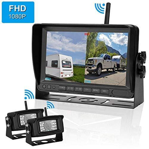 FHD 1080P Digital Wireless 2 Backup Camera for RVs/Trailers/Trucks/Motorhomes/5th Wheels 7''Monitor with DVR Highway Monitoring System IP69K Waterproof Super Night Vision