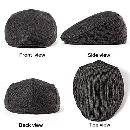 LADYBRO Black+Grey Tweed Newsboy Cap - Retro Wool Hat for Men Flat Cap Ivy Hat Cap Golf Hat 2Pack [product _type] LADYBRO - Ultra Pickleball - The Pickleball Paddle MegaStore
