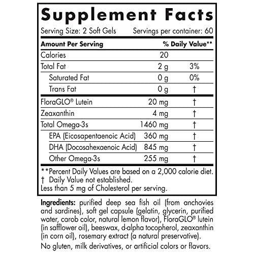 Nordic Naturals ProDHA Eye - Fish Oil, 360 mg EPA, 845 mg DHA, 20 mg FloraGLO Lutein, 4 mg Zeaxanthin, Support for Neurological Function and Long-Term Eye Health*, 120 Soft Gels