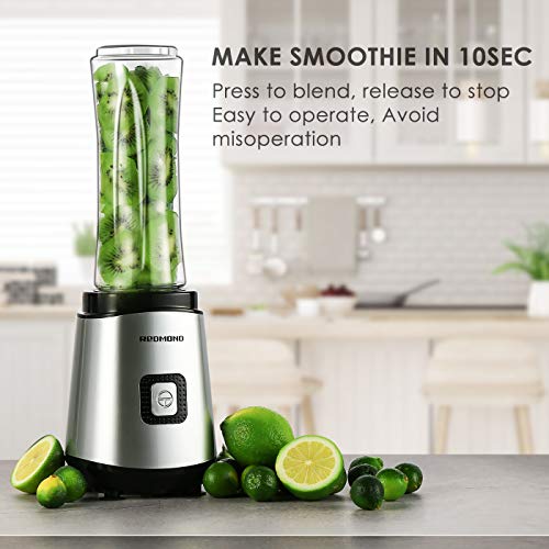 Redmond Smoothie Blender 20000 RPM Countertop Blender Personal Size with 20 oz Portable Bottle for Milk Shakes Fruit Vegetable 300W BPA Free