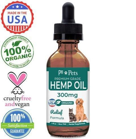 Hemp Oil for Dogs and Cats (300mg) - Organically Grown & Made in USA - Pet Relief Formula Relieves Anxiety, Supports Hip & Joint Health, Naturally Relieves Pain, Herbal Supplement