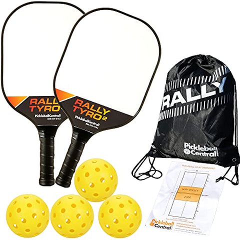 Rally Tyro 2 Composite Pickleball Paddle Set for 2 Players (2 Paddles + 4 Pickleballs + Drawstring Bag + Rules/Strategy Guide)